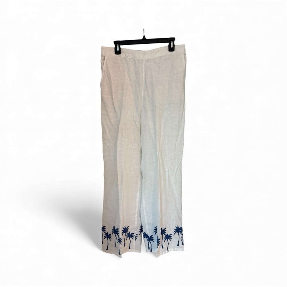 Calypso St. Barth White and Navy Palm Print Cropped Pants New without tags